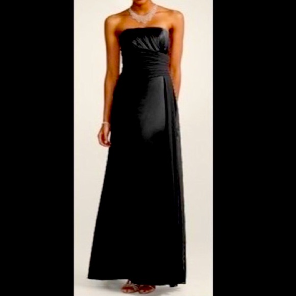 David's Bridal Black Strapless Satin A line dress with chiffon bodice - Picture 1 of 6
